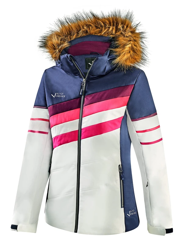 Black Crevice Women's ski jacket, Dark Blue/White/Pink, 38
