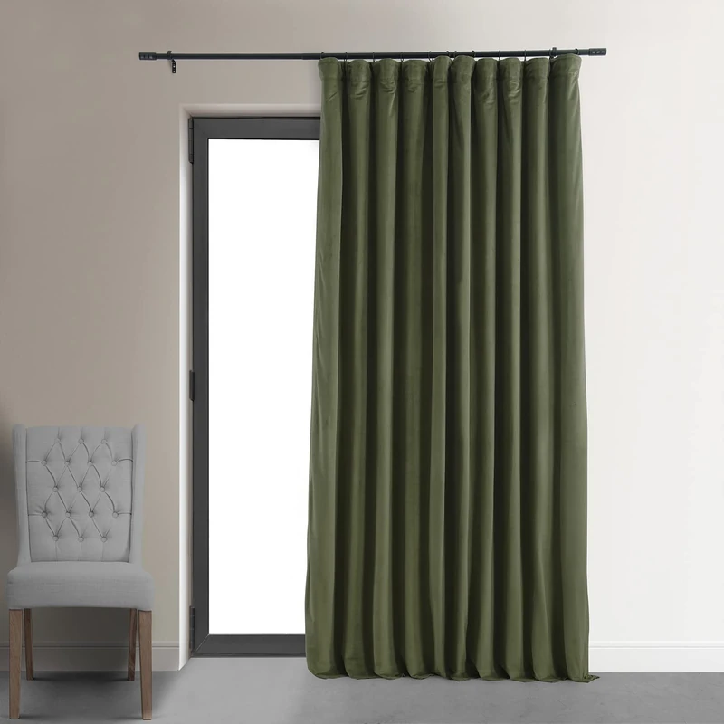 HPD Half Price Drapes Signature Velvet Thermal Blackout Curtains for Living Room 84 Inch Long (1 Panel) Rod Pocket Insulated Blackout Curtains for Bedroom Window Curtains, 100W x 84L, Hunter Green