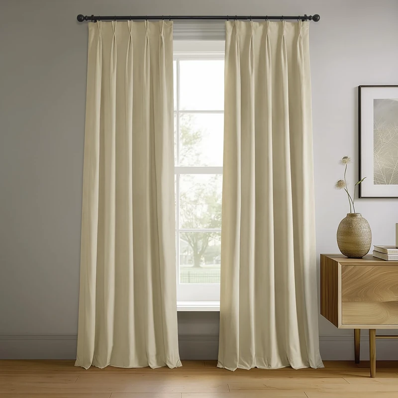 HPD Half Price Drapes Velvet Blackout Curtains/Drapes - 84 Inches Long 1 Panel Blackout Curtain Signature Pleated for Living Room & Bedroom - 25W X 84L, Neutral Ground
