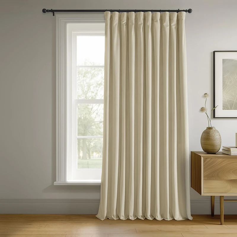 HPD Half Price Drapes Signature Velvet Thermal Blackout Curtains for Living Room 108 Inch Long (1 Panel) Rod Pocket Insulated Blackout Curtains for Bedroom Window Curtains, 100W x 108L, Neutral Ground