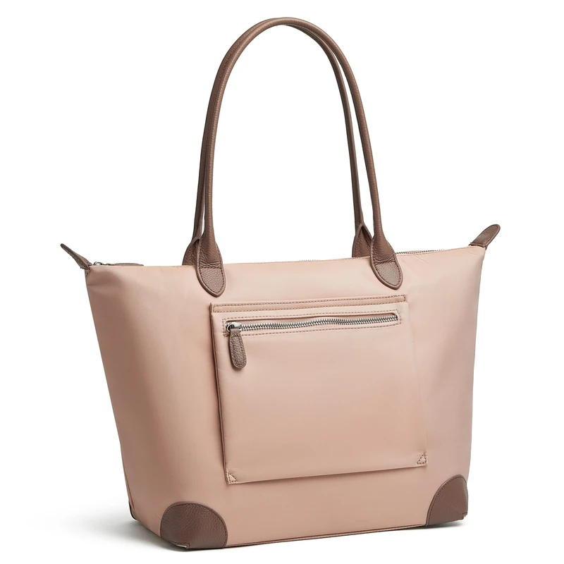 Doris&Jacky Leather Tote Bag for Women Large Lightweight Nylon Shoulder Handbags And Travel Work Purse, 18-light Pink, L