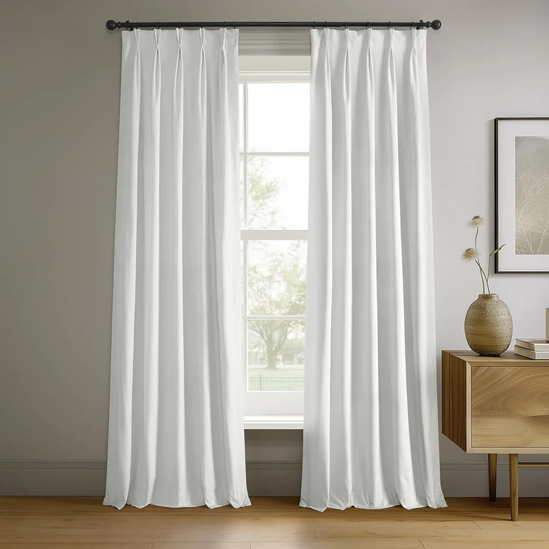 HPD Half Price Drapes Velvet Blackout Curtains/Drapes - 96 Inches Long 1 Panel Blackout Curtain Signature Pleated for Living Room & Bedroom - 25W X 96L, Primary White