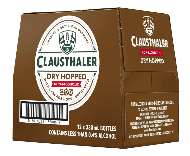 Clausthaler Dry Hopped Alcohol Free Beer - Case 12 x 330ml, <0.5% Bottles | Unfiltered Lager | Vegan, Low Calorie | Ingredients: water, barley, malt & hops