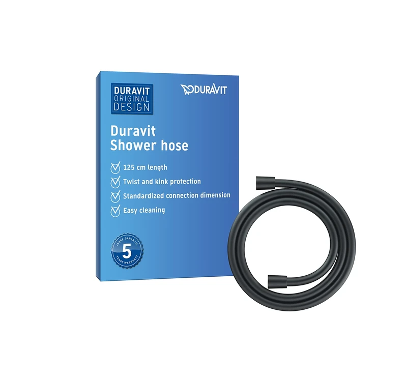 Duravit Universal Shower Hose, Shower Hose 1,25 m with Anti-Twist Protection, Kink Protection, Black Matt