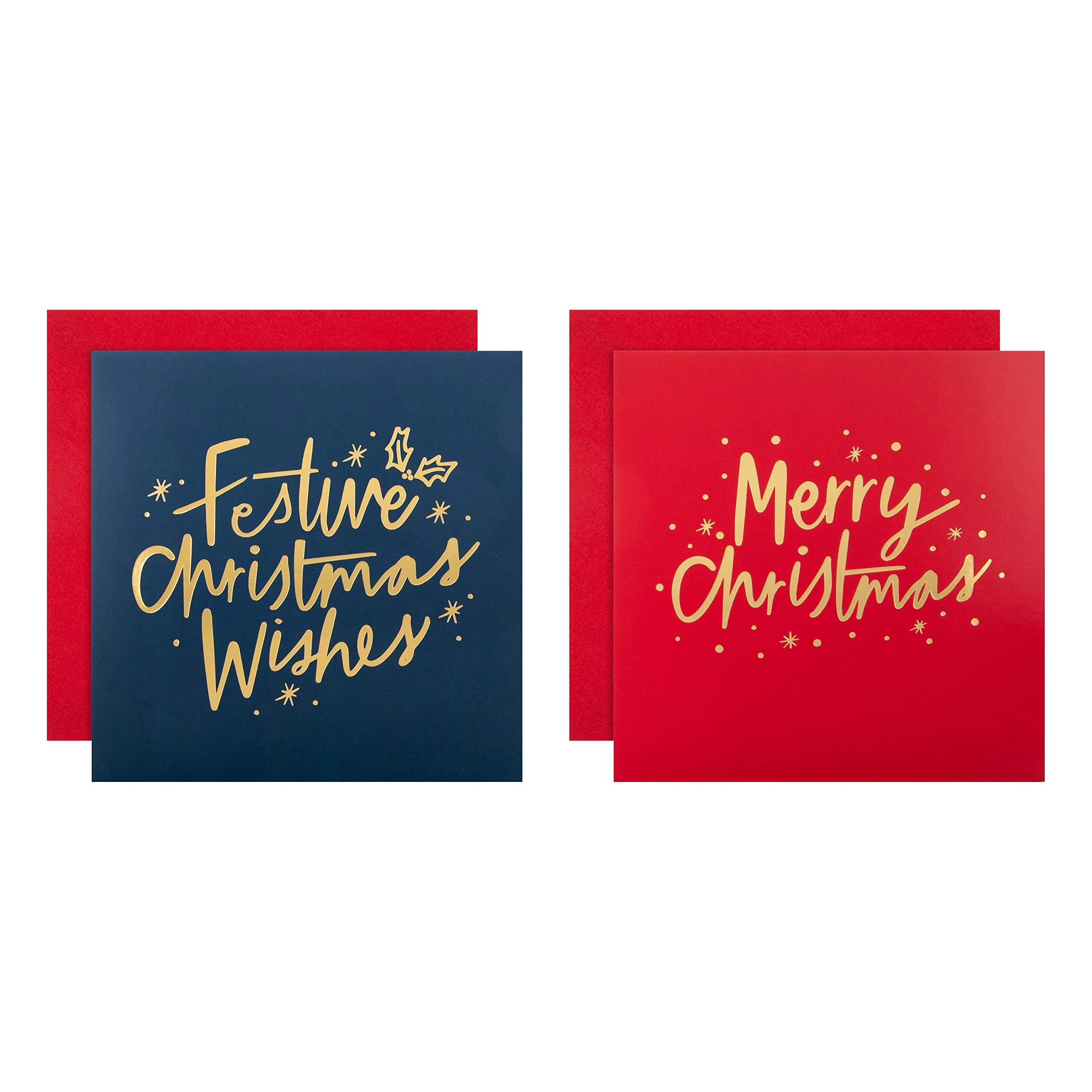 Hallmark Multipack Christmas Cards, Charity Cards, Pack of 16 in 2 Text Based Designs, Gold, Red, Blue