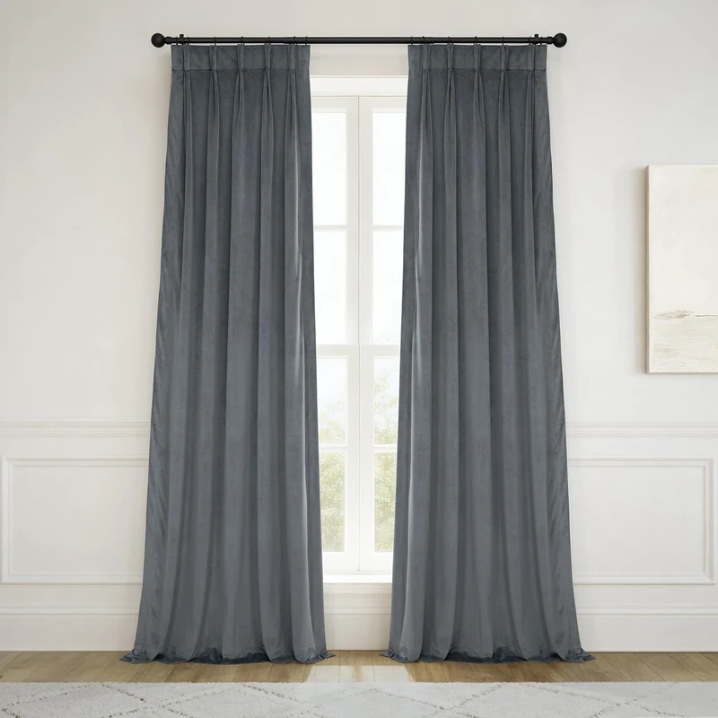 HPD Half Price Drapes Velvet Blackout Curtains/Drapes - 96 Inches Long 1 Panel Blackout Curtain Signature Pleated for Living Room & Bedroom - 25W X 96L, Natural Grey