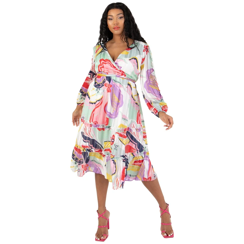 Lovedrobe Plus Size Dresses for Womens Ladies Long Sleeve Maxi Dress Abstract Print Size 16