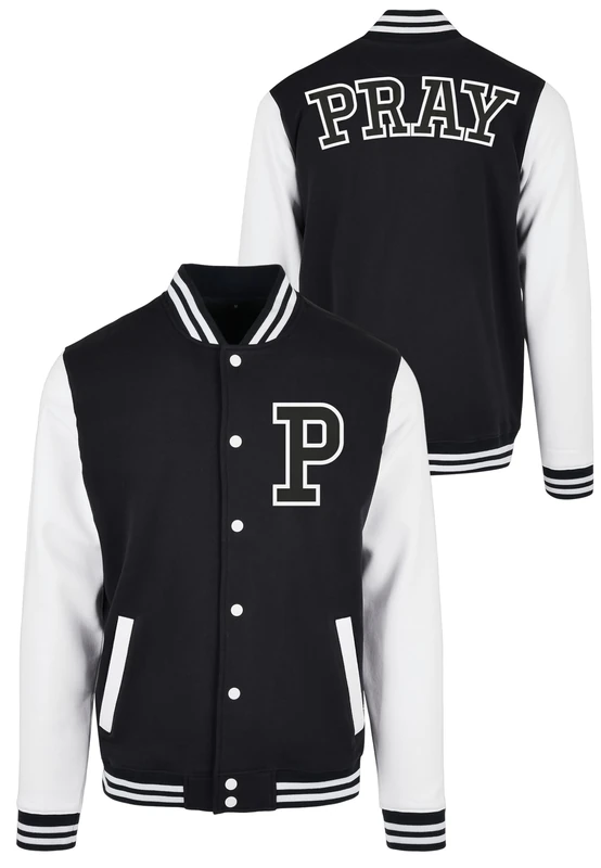 Mister Tee Men's Pray College Jacket blk/wht S Jacket, blk/wht, S