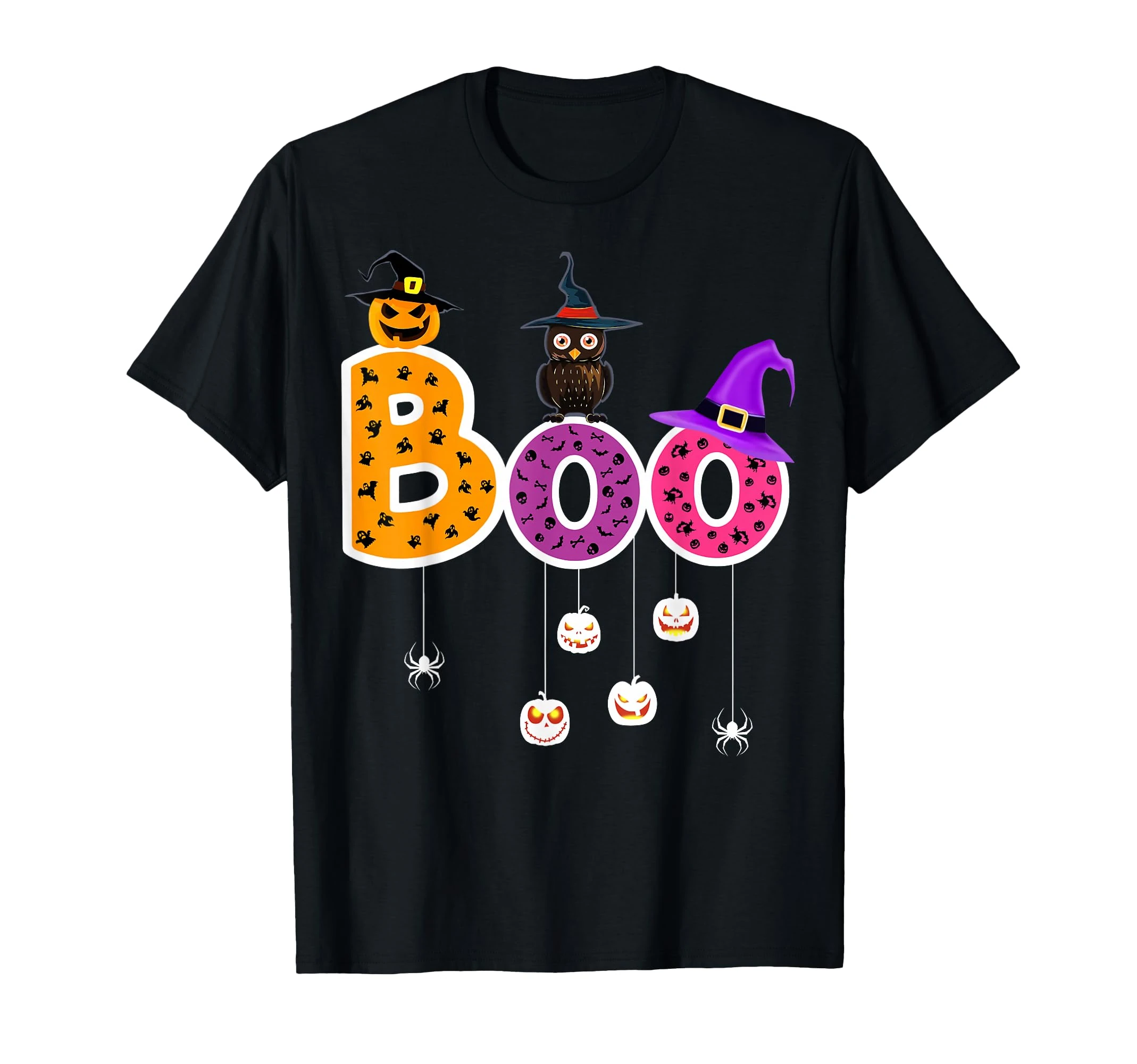 Boo Halloween Costume Spiders Ghosts Pumkin & Witch Hat T-Shirt