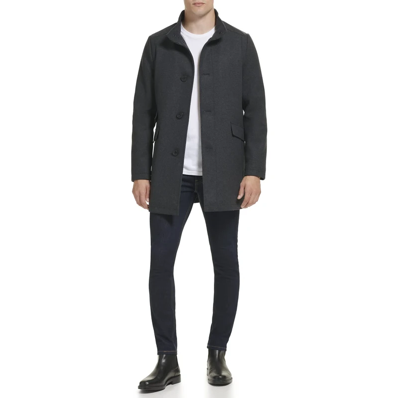 Kenneth Cole Men's Double Breasted Bib Peacoat, Charcoal, M