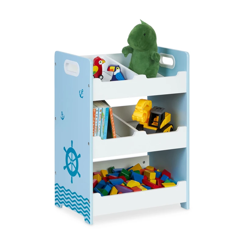 Relaxdays Children's Shelf, 5 Compartments, Sturdy MDF, Toy Storage with Handles, HWD: 60 x 42.5 x 30 cm, White/Blue, 100% fibreboard