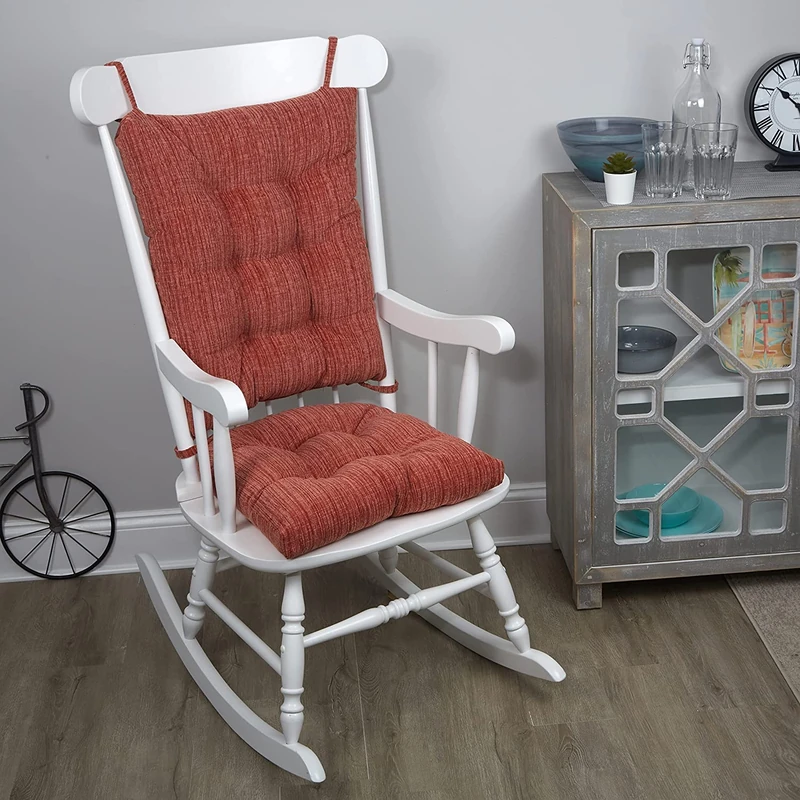 Klear Vu The Gripper Twill Jumbo XL Non-Slip Rocking Chair Cushion Set with Thick Padding, Includes Seat Pad & Back Pillow with Ties for Indoor Living Room Rocker, 17x17 Inches, 2 Piece Set, Clay