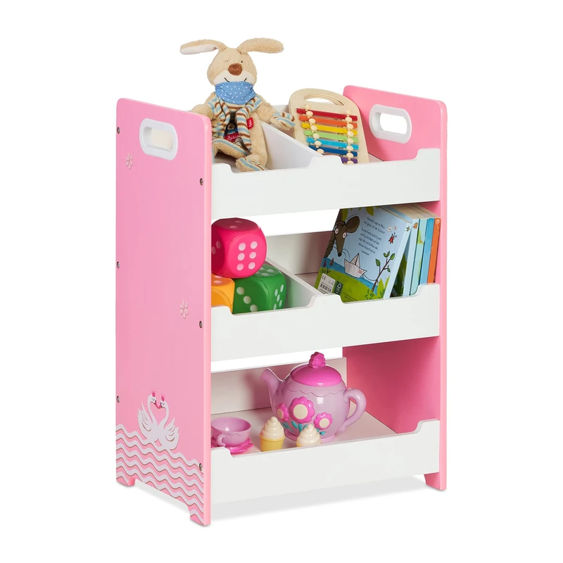 Relaxdays Children's Shelf, 5 Compartments, Sturdy MDF, Toy Storage with Handles, HWD: 60 x 42.5 x 30 cm, White/Pink, Fibreboard