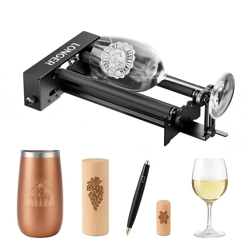 Longer Laser Engraving Rotary Attachment, Y Axis Roller Module 360° Rotation for Cylindrical Objects Such as Cups, Cans, Cups, Bottles - Compatible with 99% of Laser Engravers