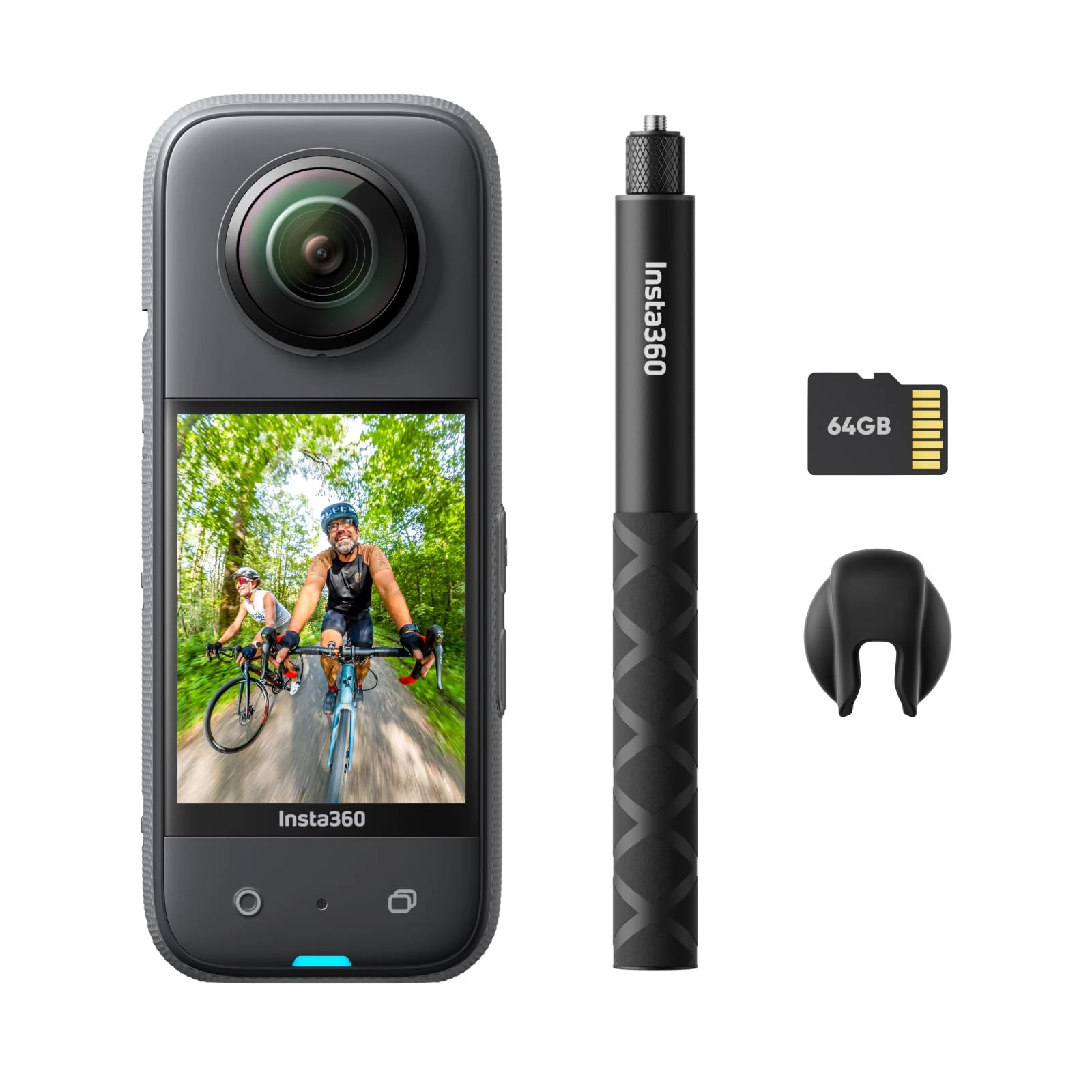Insta360 X3 Get-Set Bundle - Waterproof 360 Action Camera with 1/2" 48MP Sensors, 5.7K 360 Active HDR Video, 72MP 360 Photo, 4K Single-Lens, 60fps Me Mode, Stabilization, 2.29" Touchscreen, 64GB