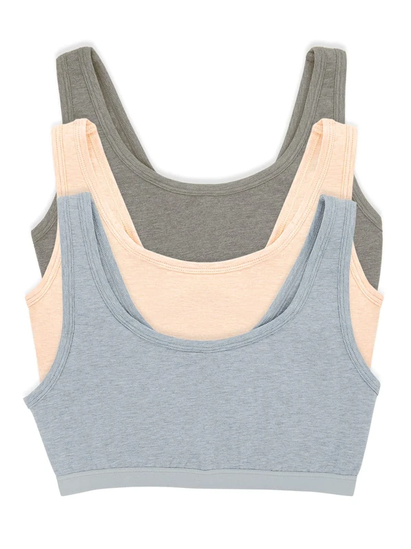 Felina | Organic Cotton Bralette 3 Pack | Super Soft & from Plant-Based Dyes, Silver Mist, XL