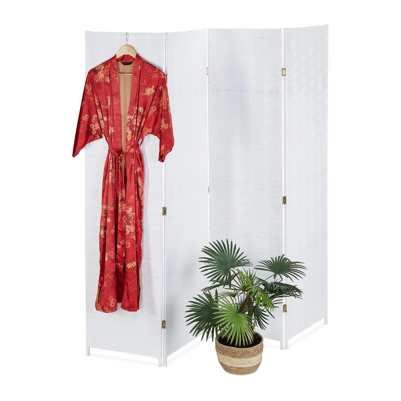 Relaxdays Folding Screen, 4-Panel, Room Divider, H x W: 180 x 180 cm, Partition Wall for Indoors, Wood, Paper, White, 70% 30% - Image 1
