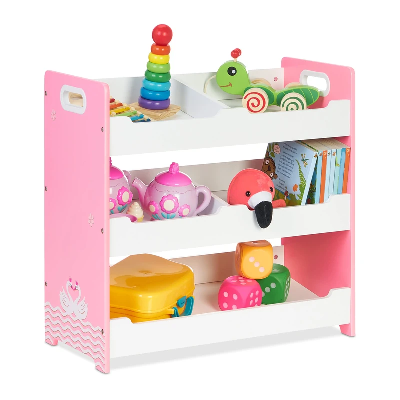 Relaxdays Children's Shelf, 5 Compartments, Sturdy MDF, Toy Storage with Handles, HWD: 60 x 62.5 x 30 cm, White/Pink, 100% fibreboard