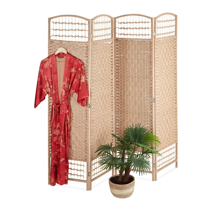Relaxdays Folding Screen, 4-Panel, Room Divider, H x W: 180 x 180 cm, Partition Wall for Indoors, Bamboo, Paper, Natural, 60% 30% Wood 10% - Image 1