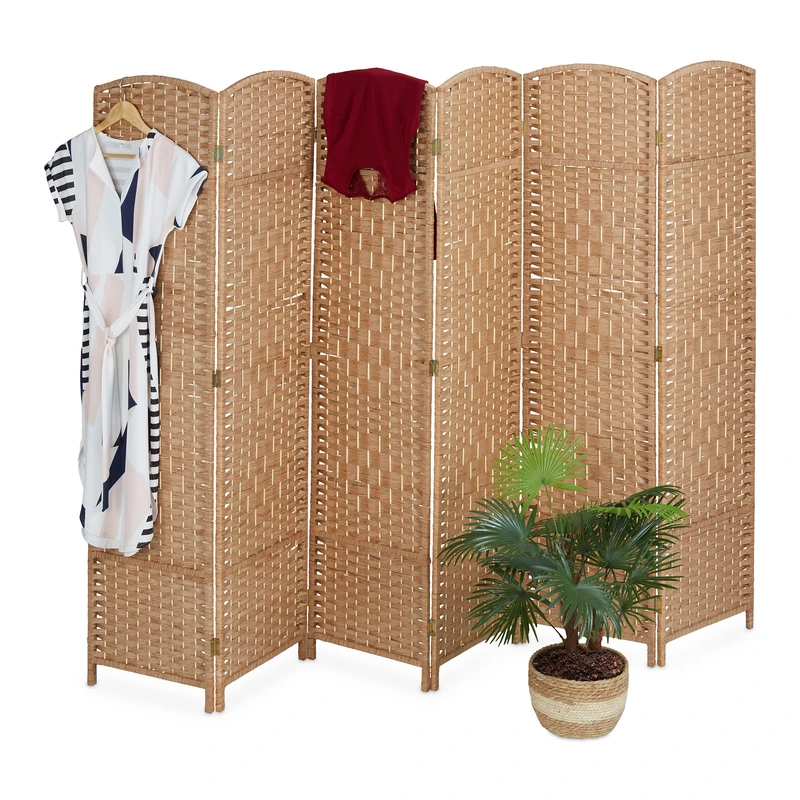 Relaxdays Folding Screen, 6-Panel, Room Divider, H x W: 170 x 241 cm, Partition Wall for Indoors, Wood, Paper, Natural, 70% 30%