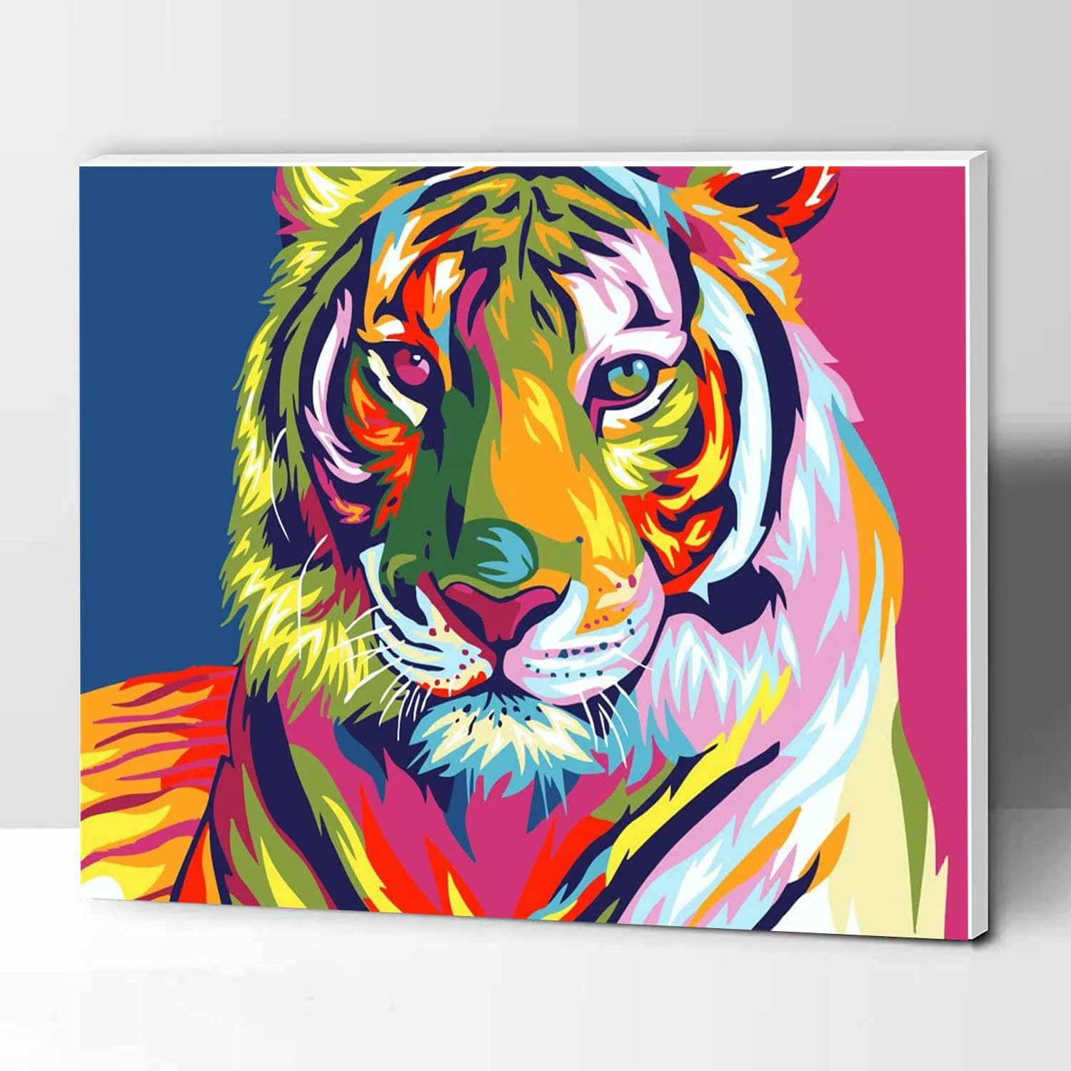 KOMKING Framed Paint by Numbers for Adults Children, Painting by Numbers for Adults with Frame, Colorful Tiger 12x16inch