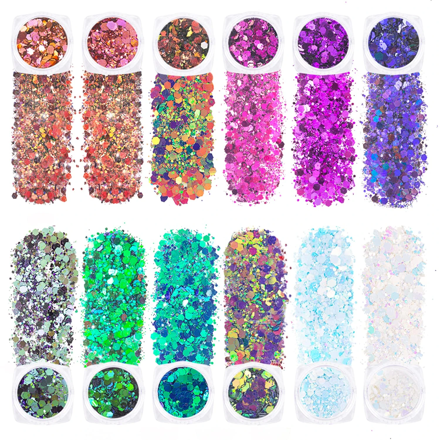 GWAWG 12 Colors Face Glitter, Holographic Cosmetic Festival Chunky Glitter, Festival Cosmetic for Body Eye Hair Nail and Painting DIY Art
