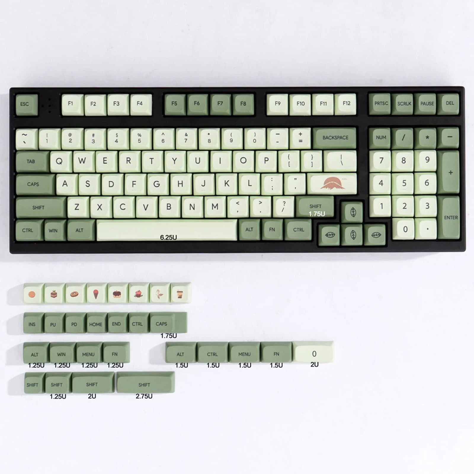 mintcaps Matcha Green PBT Keycaps Set 124 Keys XDA Profile Cute Keycaps Custom Dye-Sublimation Keyboard Keycaps for 60% 65% 70% 75% 100% Cherry Gateron MX Switches Mechanical Keyboards