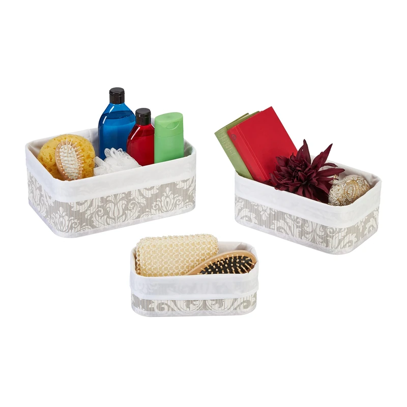 Relaxdays Set of 3 Storage Baskets, White/Grey, 12 x 30 x 20 cm