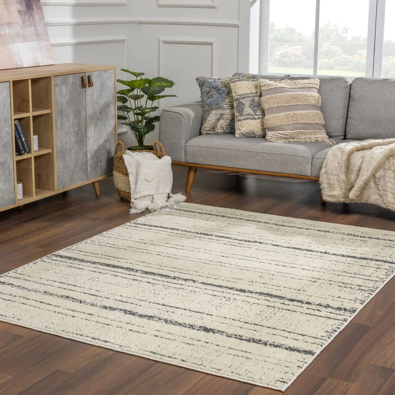 Surya Livabliss Durham Abstract Rug – Hallway Rug for Kitchen, Entrance – Living Room Rugs Short Pile Soft and Luxurious Easy Care – Long Hallway Rugs 160 x 213 cm Ivory and Grey