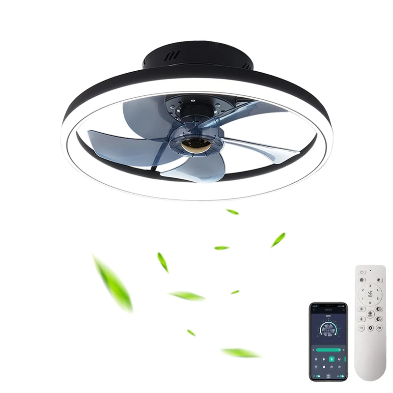 LMiSQ Ceiling Fan with Light and Remote Control, Indoor LED 30W Dimmable Ceiling Lamp Modern Low Profile Ceiling Fans for Living Room Bedroom Lighting, 6 Speeds, Dimming Lights, White (Black)