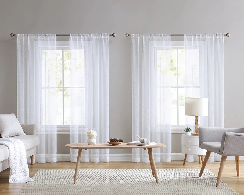 Laura Ashley White Sheer Curtains with Rod Pocket, Each Panel Measures 38" W x 84" L, Varick, 4 Panels