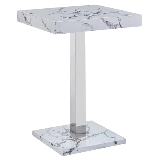 Furniture In Fashion Topaz Bar Table Square Breakfast table for kitchen living dining room Multi-purpose Space-saving Easy Assembly 2 to 4 Seater Diva Marble Effect High Gloss W80xD80xH110cm