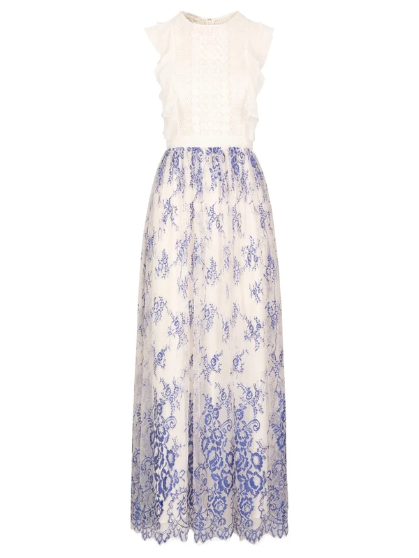 ApartFashion Women's Evening Dress, Cream-Light Blue, 20