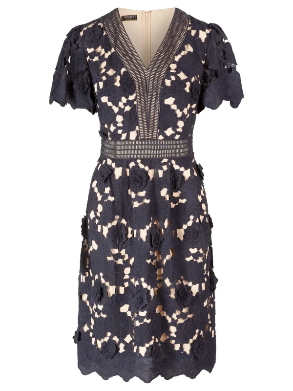 ApartFashion Women's Lace Dress, Navy-Apricot, 12