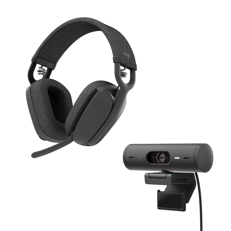 Logitech Brio 500 Full HD webcam and Zone Vibe 100 wireless headphones with noise-cancelling mic, works with Microsoft Teams, Google Meet, Zoom, Mac/PC - Graphite - Image 1