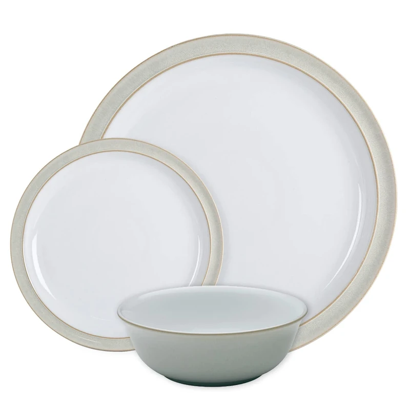 Denby - Linen Cream White Dinner Set for 4-12 Piece Ceramic Stoneware Tableware Plate & Bowl Set - Dishwasher Microwave Safe Crockery - Includes 4 x Dinner Plates, Small Plates, Cereal Bowls