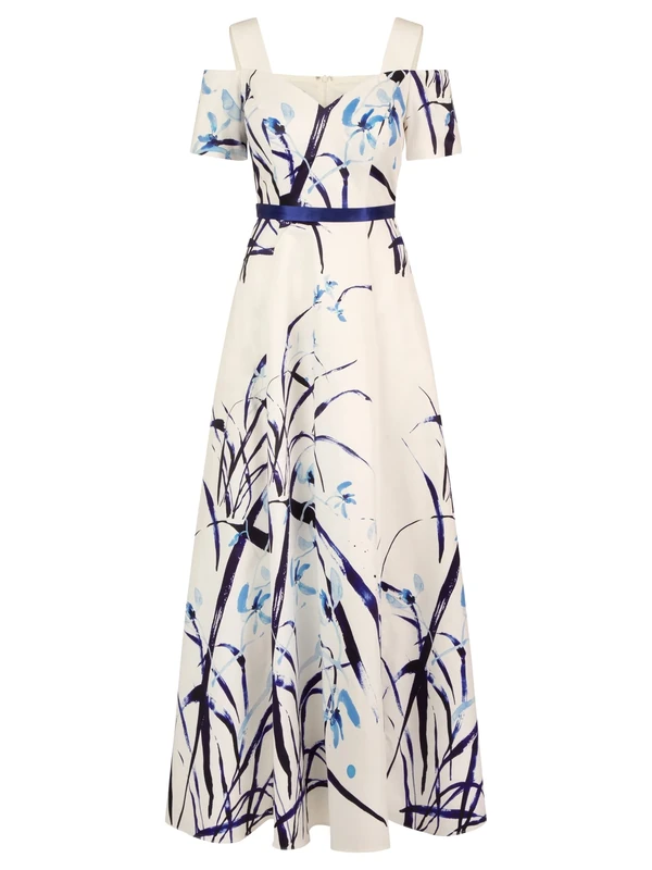 ApartFashion Women's Evening Dress, Cream-Blue, 10