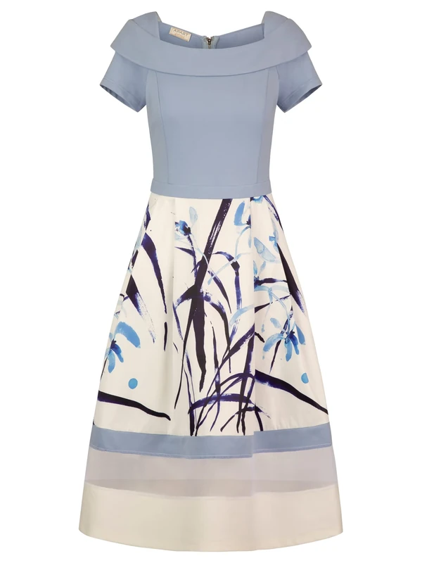 ApartFashion Ladies Cream Blue Regular Party Dress, Cream-Blue, 16