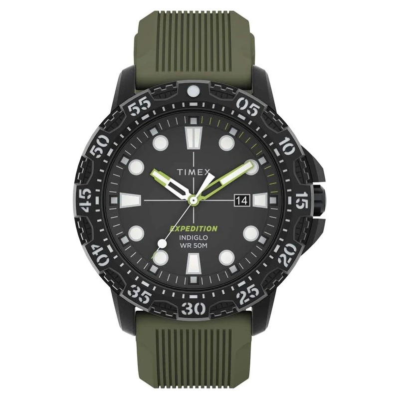 Timex Expedition® Gallatin 44mm Sportuhr, grünes Zifferblatt, grünes Silikonarmband, TW4B25400