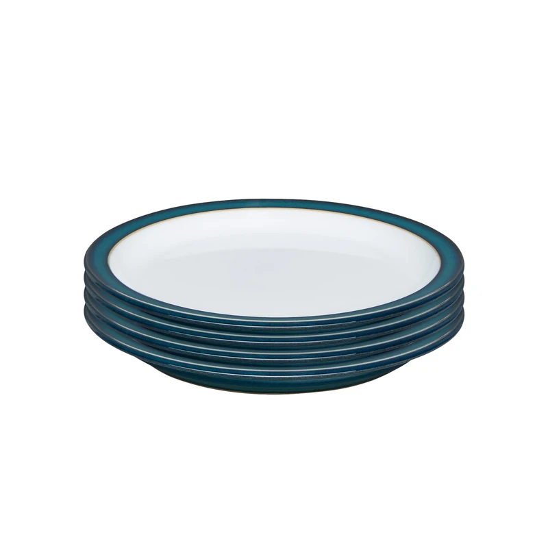 Denby - Greenwich Small Plates Set of 4 - Green, White Dishwasher, Oven, Microwave Safe Crockery 17.5cm - Ceramic Stoneware Tableware Side Plates - Chip & Crack Resistant