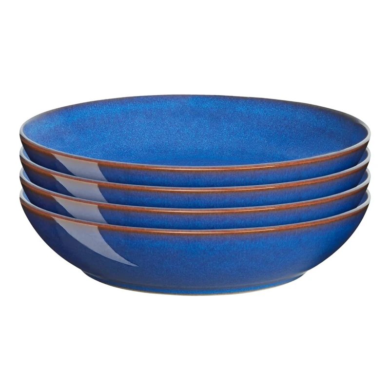 Denby - Imperial Blue Pasta Bowls Set of 4 - Dishwasher Microwave Safe Crockery 1050ml 22cm - Blue Ceramic Stoneware Tableware - Chip & Crack Resistant