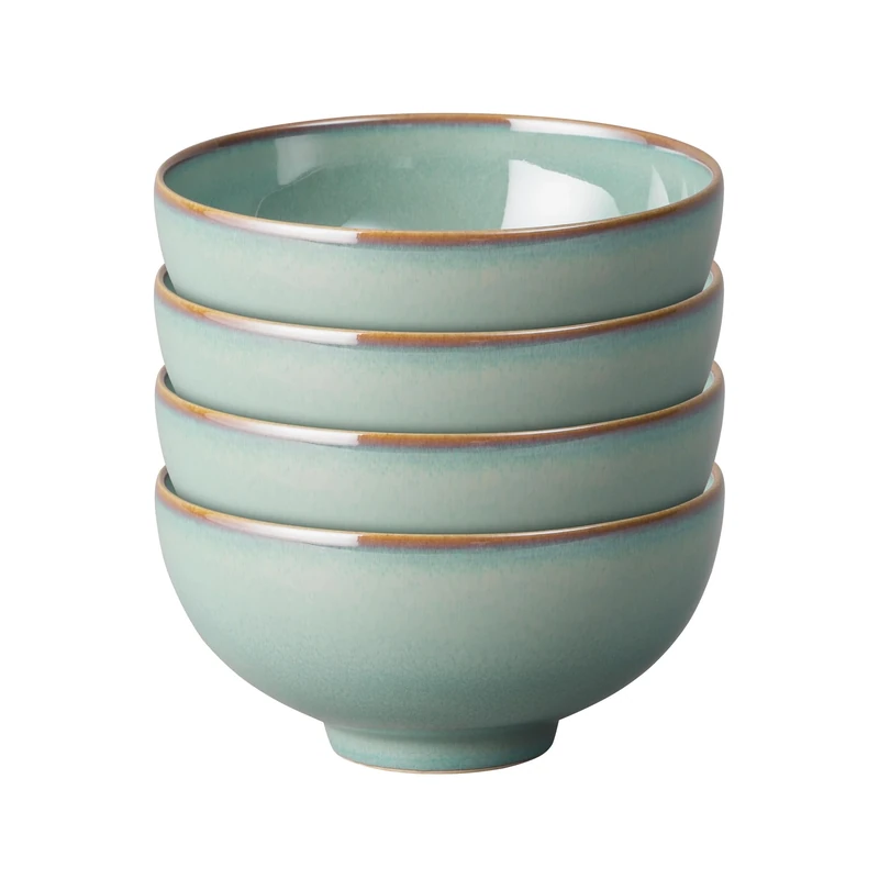 Denby - Regency Green Rice Bowls Set of 4 - Dishwasher Microwave Safe Crockery 480ml 13cm - Green Ceramic Stoneware Tableware - Chip & Crack Resistant Soup Bowls