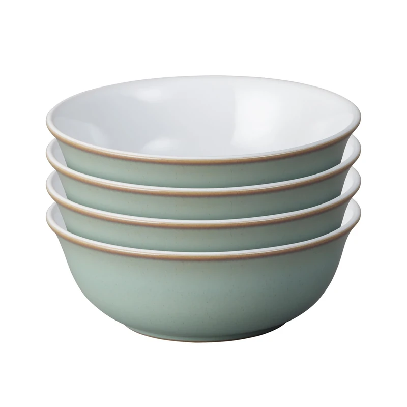 Denby - Regency Green Cereal Bowls Set of 4 - Dishwasher Microwave Safe Crockery 650ml 16.5cm - Green, White Ceramic Stoneware Tableware - Chip & Crack Resistant Soup Bowls