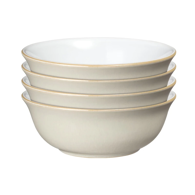 Denby - Linen Cream White Cereal Bowls Set of 4 - Dishwasher Microwave Safe Crockery - Ceramic Stoneware Tableware Natural Tones - Bowls For Soup