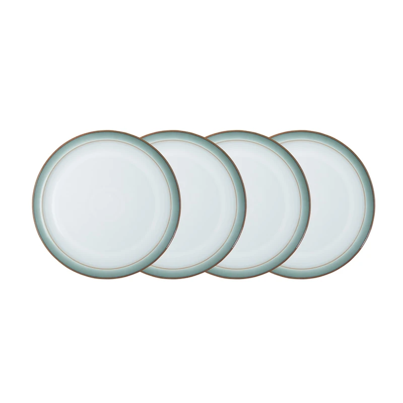 Denby - Regency Green Medium Plates Set of 4 - Dishwasher Microwave Safe Crockery 22cm - Green, White Ceramic Stoneware Tableware - Chip & Crack Resistant Lunch Plates