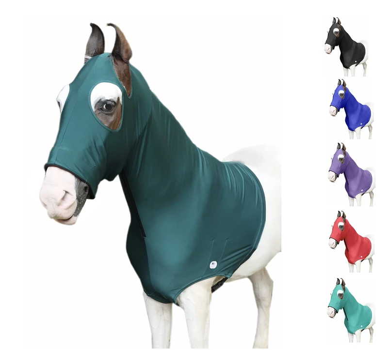 Majestic Ally Stretch Lycra Horse Hood with Zipper (Extra Large, Hunter Green)