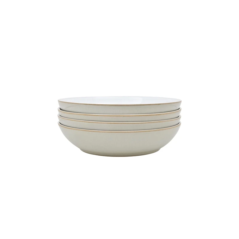 Denby - Linen Cream White Pasta Bowls Set of 2 - Dishwasher Microwave Safe Crockery - Ceramic Stoneware Tableware Natural Tones