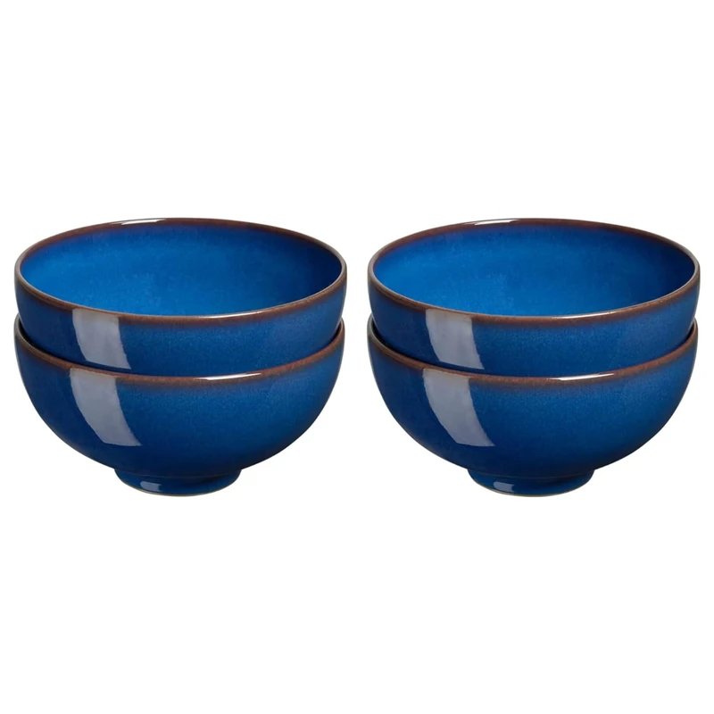 Denby - Imperial Blue Rice Bowls Set of 4 - Dishwasher Microwave Safe Crockery 480ml 13cm - Royal Blue Ceramic Stoneware Tableware - Chip & Crack Resistant Soup Bowls
