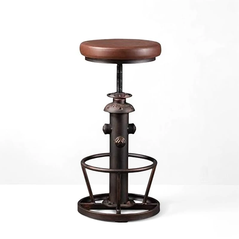 WIAONE BOKKOLIK Vintage Swivel Bar Stools Industrial Leather Seat Bar Stool Fire Hydrant Design Kitchen Dinning Chair 24-30inch Height Adjustable with Footrest