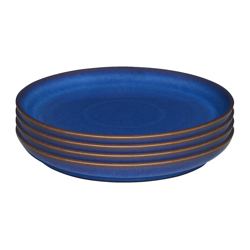 Denby - Imperial Blue Medium Plates Set of 4 - Dishwasher Microwave Safe Crockery 21cm - Royal Blue Coupe Ceramic Stoneware Tableware - Chip & Crack Resistant Lunch Plates